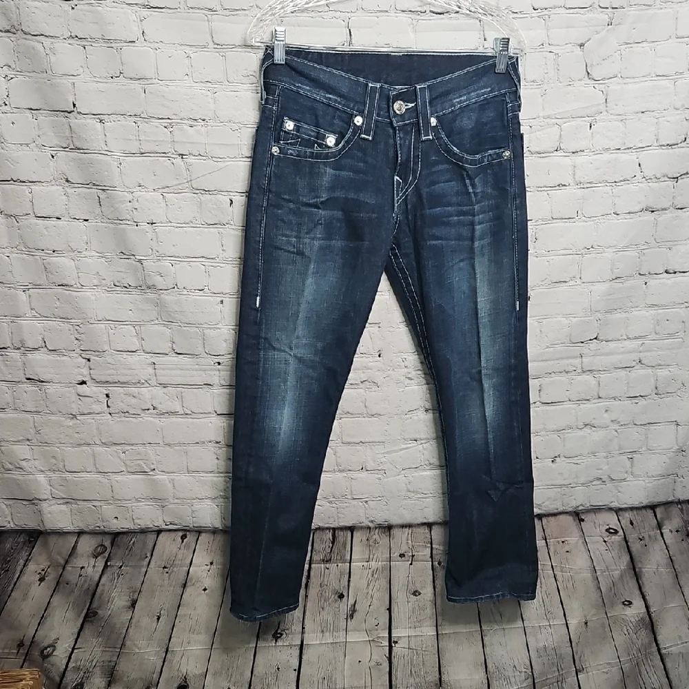 True Religion Jeans Men Dark Blue Distressed Size 28